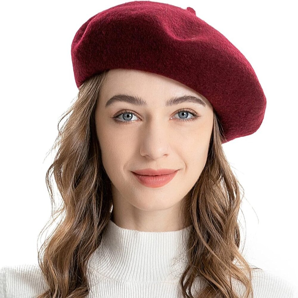 Wool French Beret Hat Solid Color Beret Cap for Women Girls
